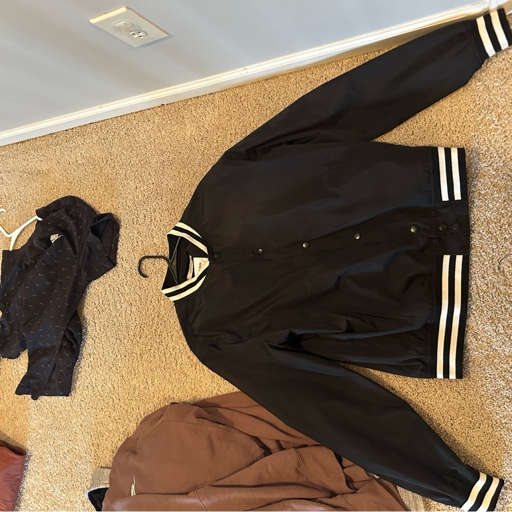 Goodfellow & Co Black Varsity Jacket with White Stripes